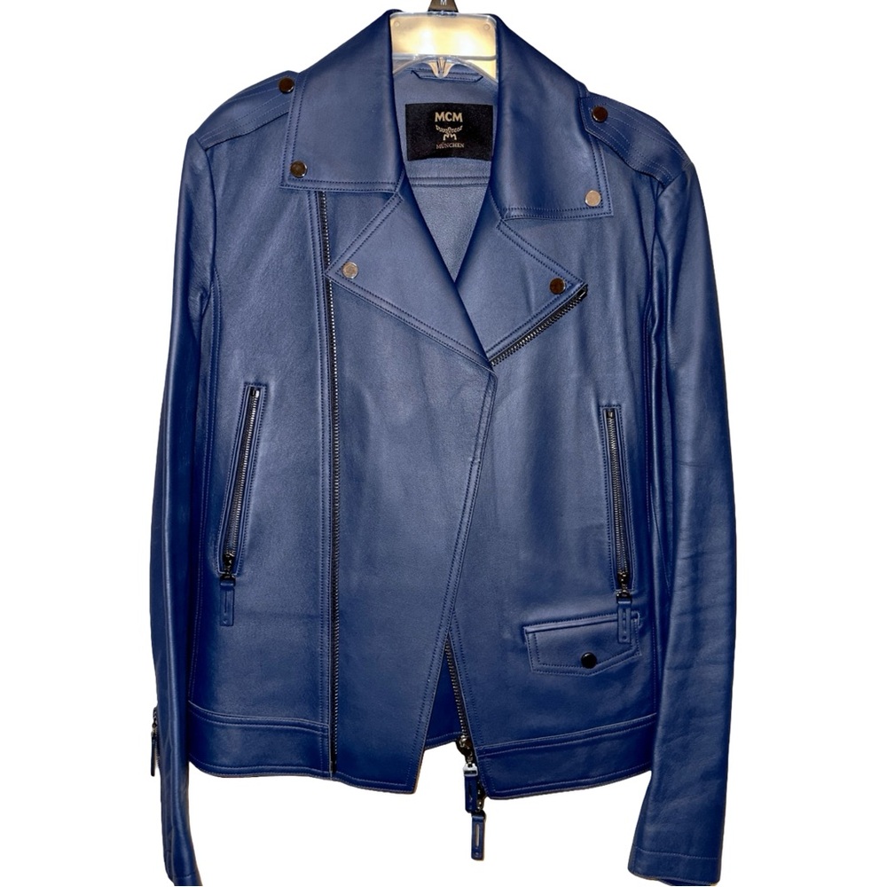 MCM Blue Lightweight Leather Jacket